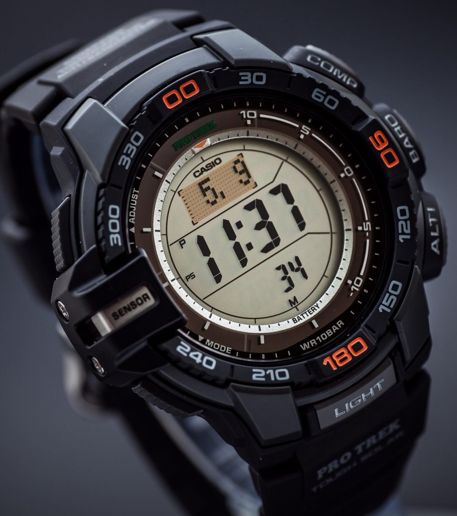 Чоловічий годинник Casio Pro Trek PRG-270-1CR (PRG-270-1ER) Tough Solar Triple Sensor, Чорний