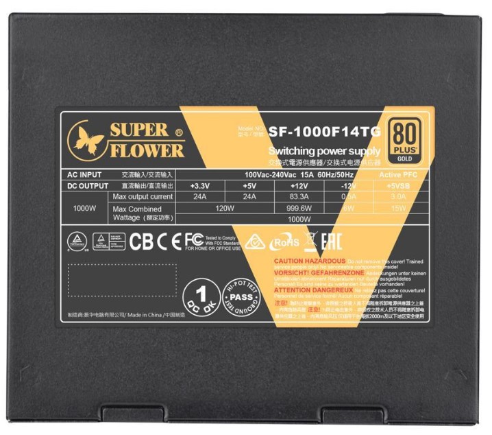 Блок живлення Super Flower Leadex V Gold PRO 1000W 130mm 80+ Gold Black (SF-1000F14TG), Full Modular, Ultra-Flexible Flat Ribbon Cab