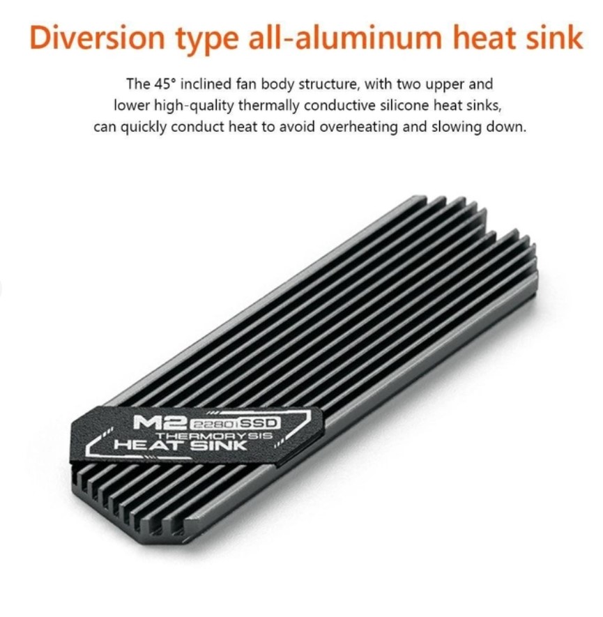 Радіатор охолодження SSD M.2 2280 + термопрокладки (Silver, Red, Black), Сумісний з Playstation 5 !!