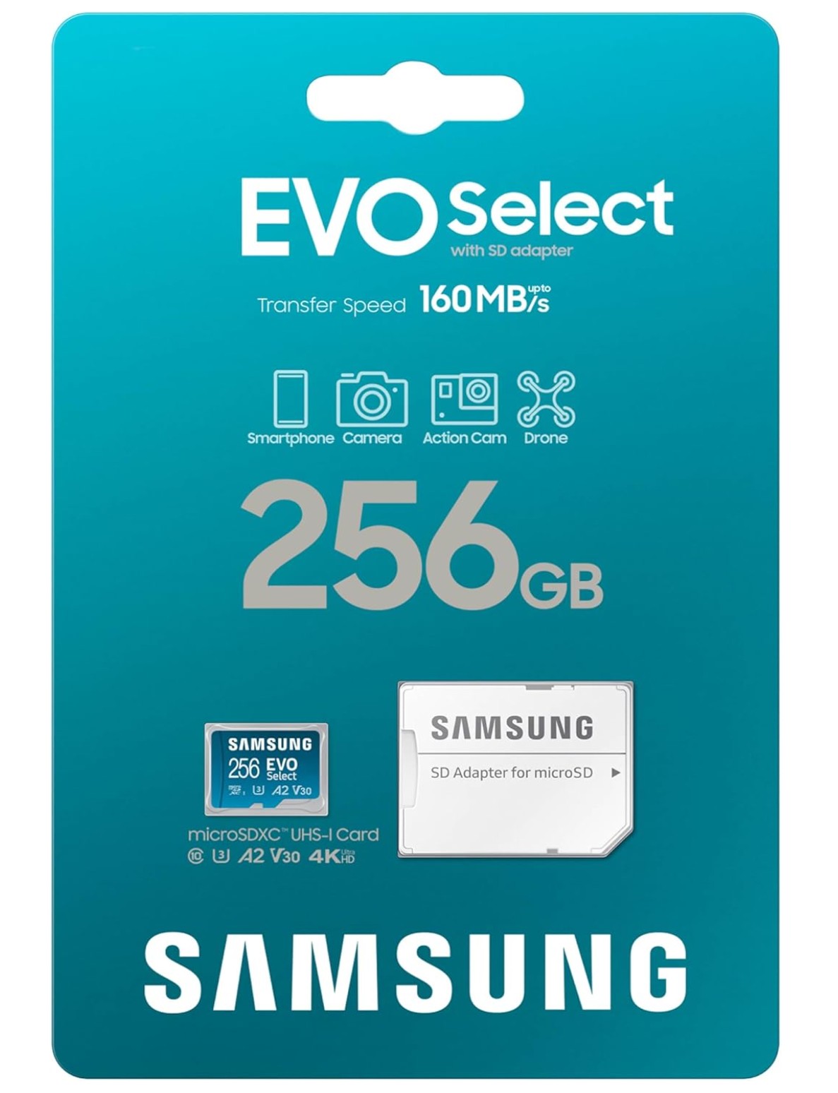 Карта пам'яті Samsung 256 GB microSDXC UHS-I U3 V30 A2 EVO Select 2024 + SD Adapter (MB-ME256SA/AM)