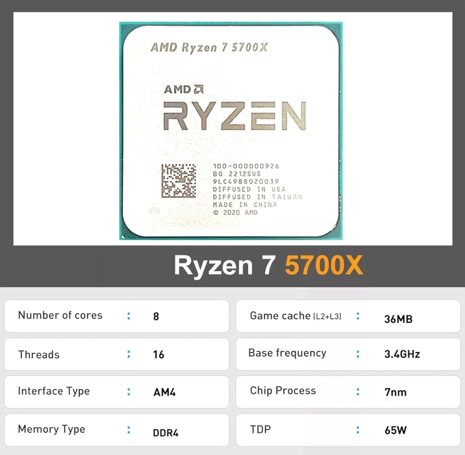 Процесор AMD Ryzen 7 5700X (100-000000926) Tray