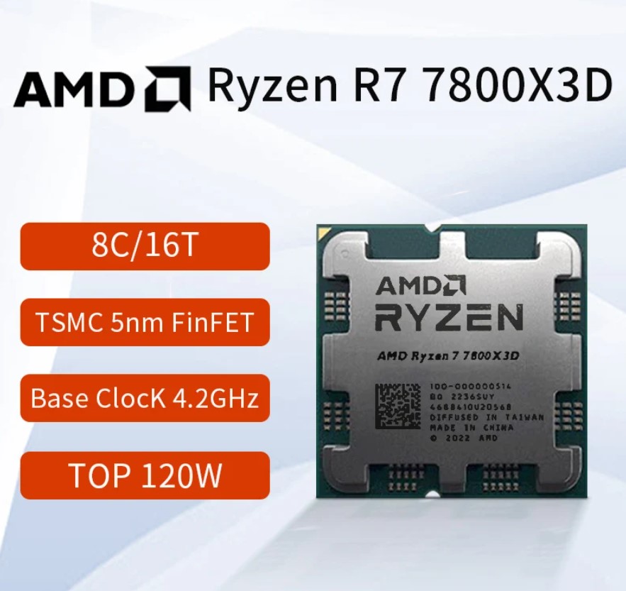 Процесор AMD Ryzen 7 7800X3D (100-000000910) sAM5 Tray, 4,2 (5,0 GHz Turbo), 96MB, Without Cooler