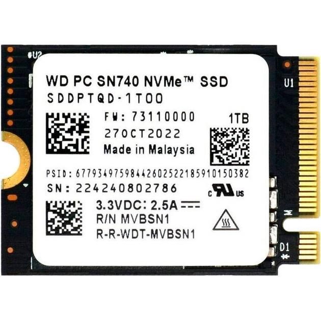 SSD накопичувач Western Digital PC SN740 1Tb M.2 2230 PCIE Gen4 x4 NVME (SDDPTQD-1T00) OEM