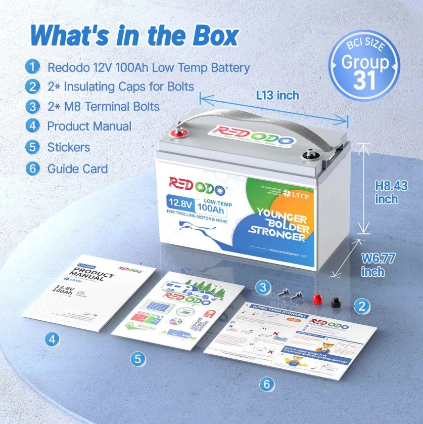 Акумулятор для ДБЖ/інвертора Redodo LiFePO4 12V 100Ah 1280W + Захист від низьких температур