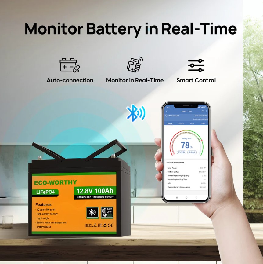 Акумулятор для ДБЖ Eco-Worthy LiFePO4 100ah (C856-1100700112) BLUETOOTH