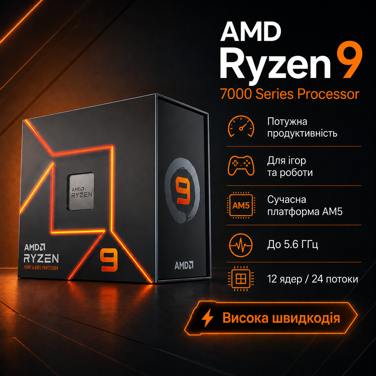 Процесор AMD Ryzen 9 7900X (100-100000589WOF)