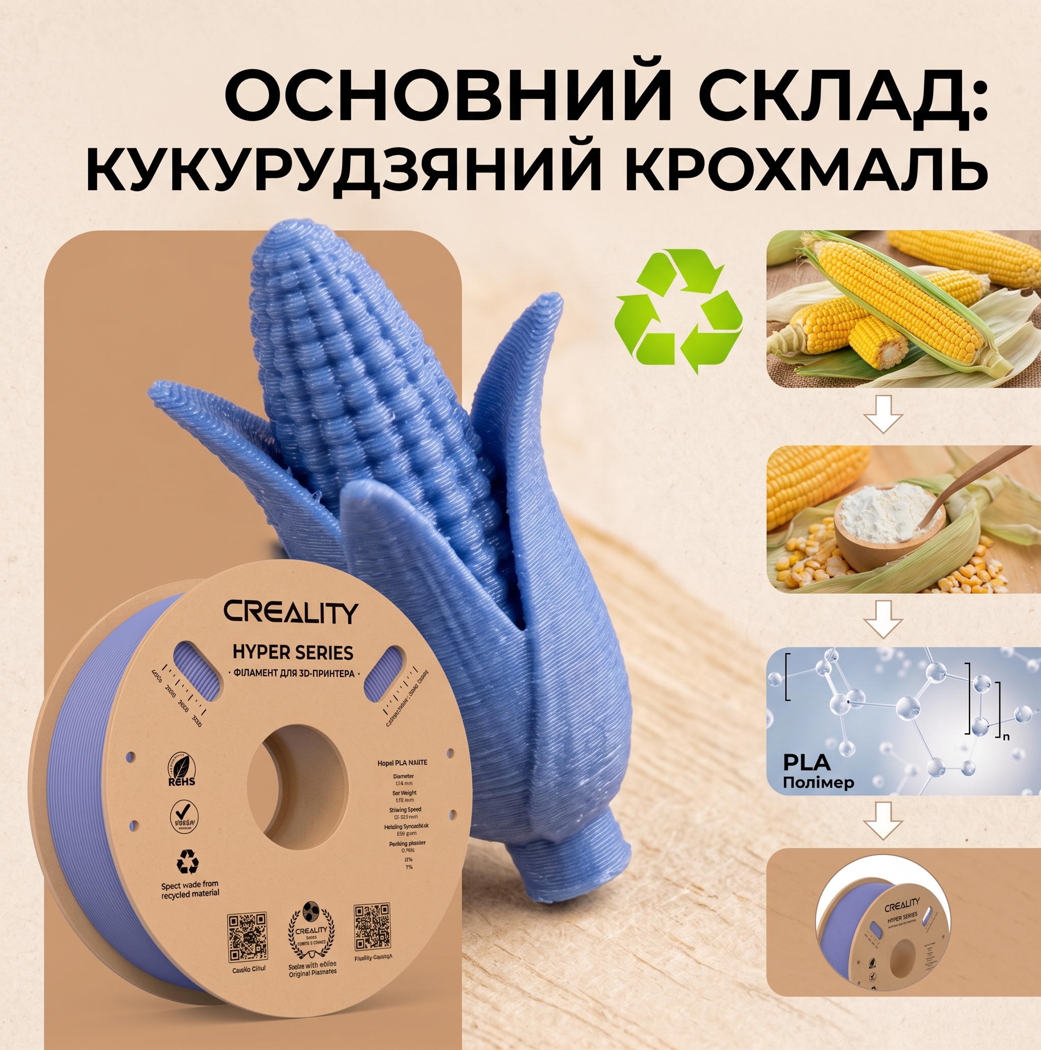 Філамент Creality Hyper PLA Rainbow Spring Lake 1.75 мм 1 кг (Райдужний Весняне озеро)/3301010424