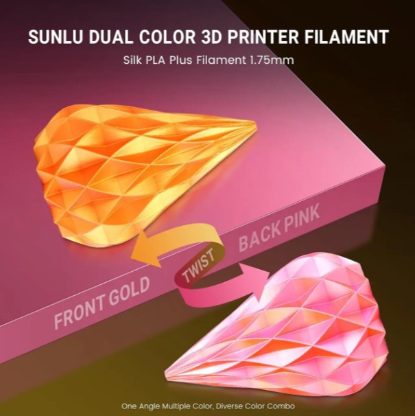 Філамент SUNLU Silk PLA+ Dual-Color 1,75mm 1kg (02750316Z) Pink Gold (Рожево-золотий)